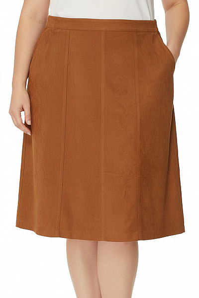 WE  Dámská Hnědá Polyesterová Semišová Midi áčková Sukně S Kapsami Vel. XL