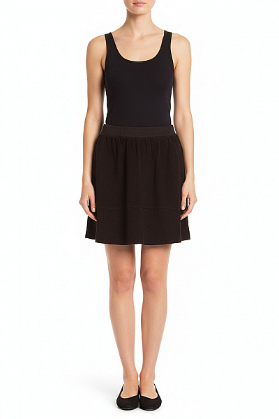 SELECTED Dámská Kožená černá áčková Mini Sukně S Pružným Pasem Velikost 34