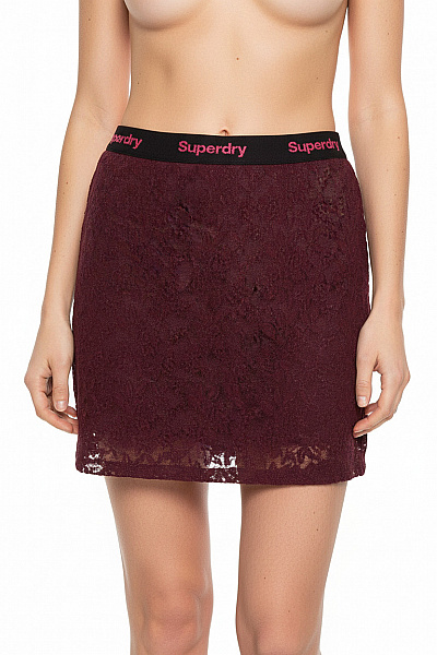 SUPERDRY Dámská Krajková Mini Sukně Vínová S Pružným Pasem Velikost S