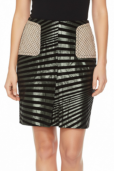 CUSTO Dámská Pruhovaná Mini Sukně Se Zipem Velikost 38