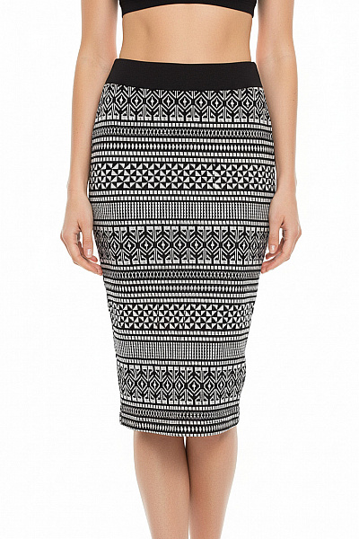 Miss Selfrdige Dámská Pouzdrová Sukně S Potiskem Ke Kolenům černobílá Vel. 6