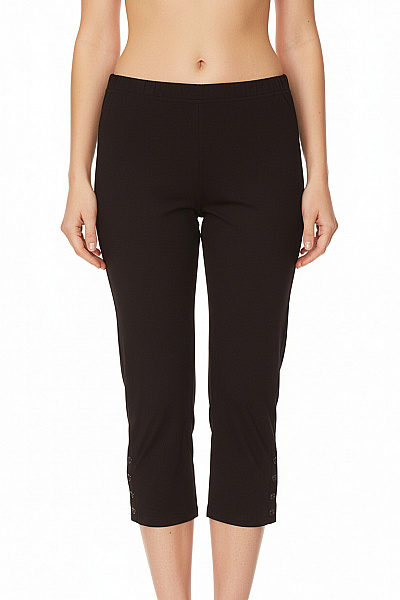 COMMA Dámské Viskózové Tříčtvrteční černé Kalhoty Pohodlné Ležérní S Knoflíky Vel. 36