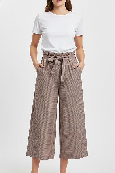 ZARA Dámské Kostkované Kalhoty S Vysokým Pasem A Páskem Vel. L