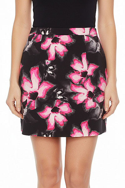 River Island Dámská Bavlněná Mini Sukně černá S Růžovým Květinovým Vzorem Velikost 38