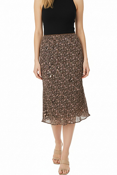 Esprit Dámská Rayonová Krátká Květinová Sukně Hnědá Nabíraná Vel. S