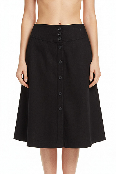 BANANA REPUBLIC Dámská černá Vlněná Midi áčková Sukně S Knoflíky Podzimní Velikost S