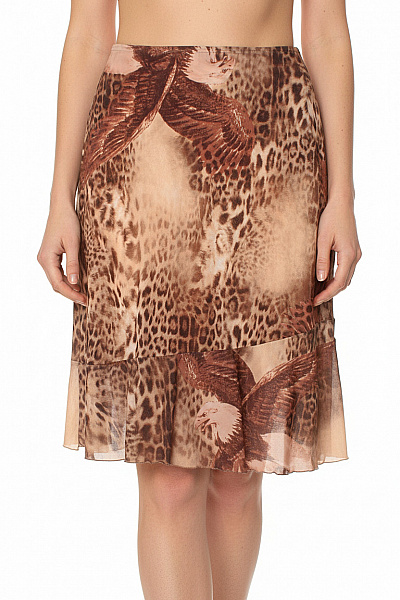 SAINT TROPEZ Dámská Polyesterová Sukně Leopardí Vzor Orli Asymetrická Krátká Vel. L