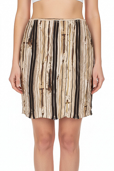 LINDEX Dámská Sukně Krátká Vzorovaná Pruhovaná Béžová Se Zipem Vel. UK 16