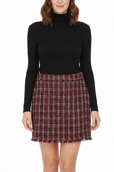 Warehouse Dámská Kostkovaná Mini Sukně červená Tvídová S Třásněmi Vel. US 10