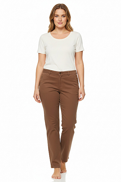 BRAX Dámské Bavlněné Hnědé Volnočasové Rovné Kalhoty S Kapsami Vel. 42