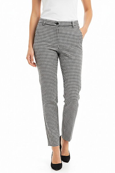 Pinko Dámské Cigaretové Kalhoty černobílé Kostkované Acetátové Elegantní Velikost M