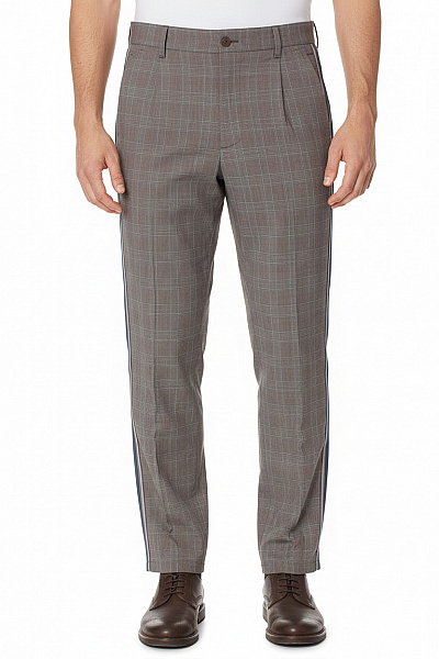 DRYKORN Pánské Kostkované Polyesterové Kalhoty S Lampasem Volnočasové Rovné Velikost 34/34