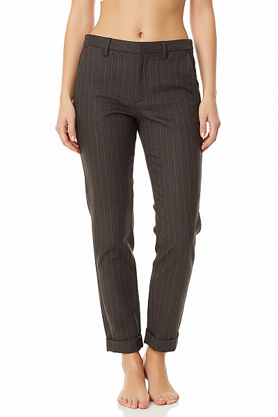 Hope Dámské Vlněné Oblekové Kalhoty Hnědé Pruhované Elegantní Rovné Vel. 36