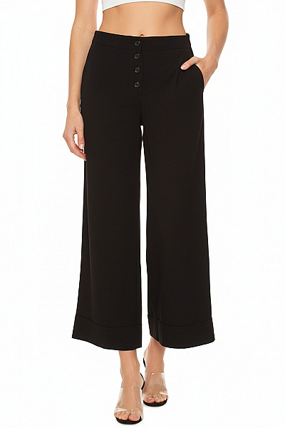 Massimo Dutti Dámské černé široké Kalhoty S Vysokým Pasem Elegantní Volnočasové Velikost 34
