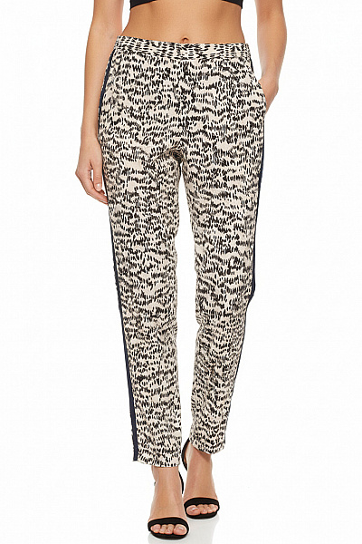 Essentiel Dámské Volné Kalhoty Zvířecí Potisk S Lampasem Ležérní Vel. 38