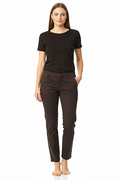 Pansk DRYKORN Dámské Bavlněné Hnědé Chinos Rovné Ležérní S Kapsami Velikost 31/34