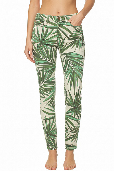 MICHAEL KORS Dámské Bavlněné Džíny Skinny S Potiskem Listů Zelené Ležérní Vel. XS