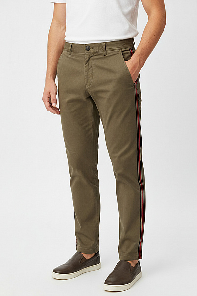 JACK & JONES Pánské Khaki Kalhoty S Puky A Bočním Lampasem Volné Velikost M