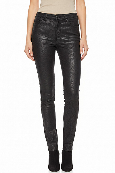 Skiny Dámské Bavlněné Skinny Džíny černé Lesklé Texturované Rockové Velikost S