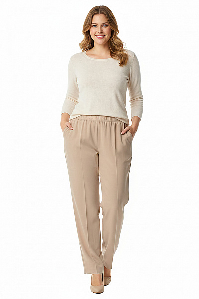 BRAX Dámské Béžové Volné Rovné Kalhoty S Gumou V Pase Elegantní Velikost 50