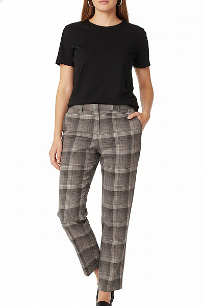 BRAX Dámské Bavlněné Oblekové Kalhoty Kostkované Rovné Elegantní Business Vel. 44