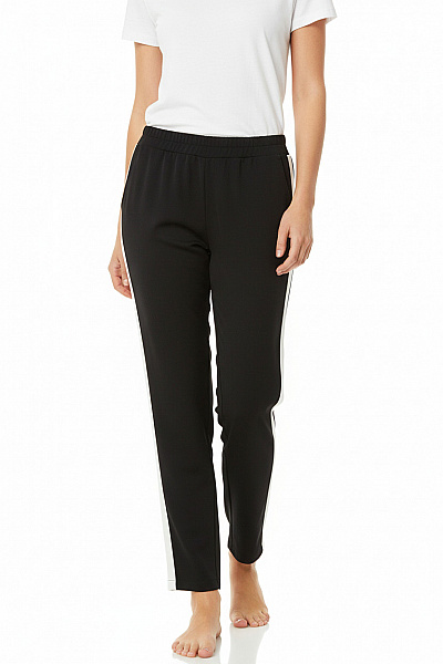 OPUS Dámské černé Sportovní Kalhoty S Bílým Lampasem Volné Vel. S