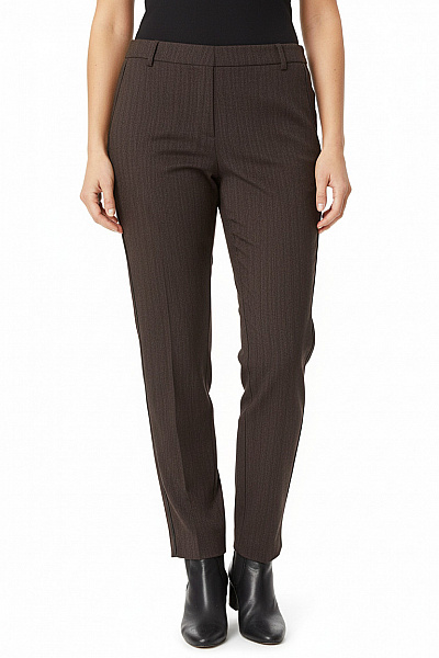 PULZ JEANS Dámské Hnědé Pruhované Polyesterové Oblekové Cigaretové Kalhoty Elegantní Velikost EU 42
