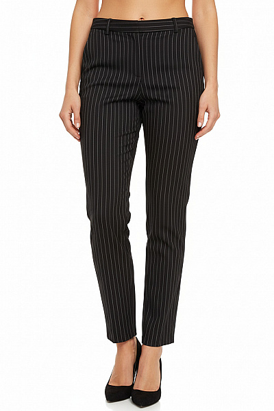 PATRIZIA  PEPE Dámské Oblekové Kalhoty černé Pruhované Acetátové Elegantní Rovné Business Velikost EU 42