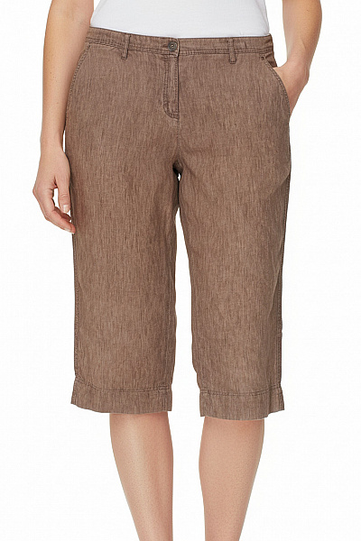 BRAX Dámské Lněné Kraťasy Hnědé Volnočasové Pod Kolena Velikost 40