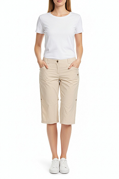 Jack Wolfskin Dámské Bavlněné Kraťasy Béžové Outdoorové Volnočasové Pod Kolena S Kapsami Velikost 38