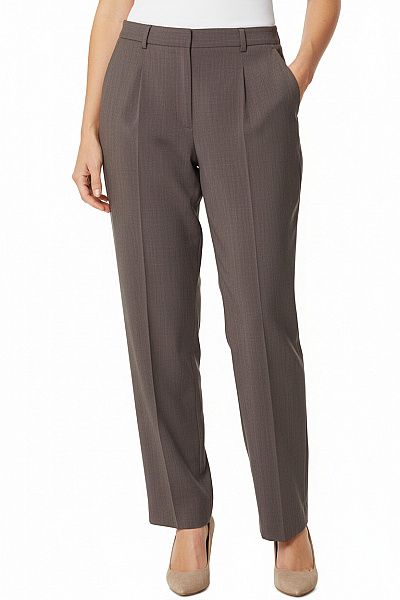 BRAX Dámské Oblekové Hnědé Pruhované Elegantní Rovné Kalhoty S Puky Vel. 42
