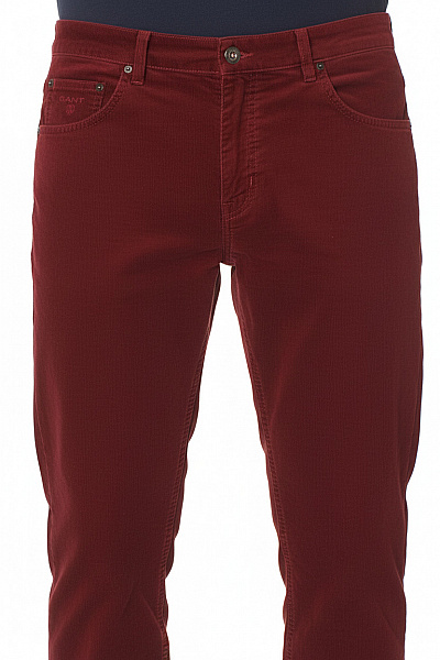 GANT Pánské Manšestrové Kalhoty Bordó Rovné Volnočasové S Kapsami Vel. 36