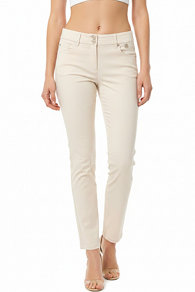 Mos Mosh Dámské Bavlněné Kalhoty Béžové Volnočasové Rovné S Knoflíky Vel. EU 34