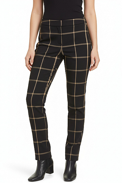 MANGO Dámské Polyesterové Kalhoty Černé Kostkované Elegantní Rovné Cigaretové Vel. EU 40