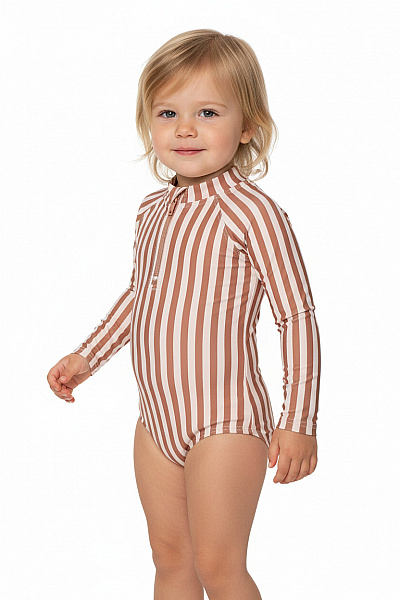 Liewood Dívčí Pruhované Plavky S Dlouhým Rukávem A Zapínáním Na Patentky