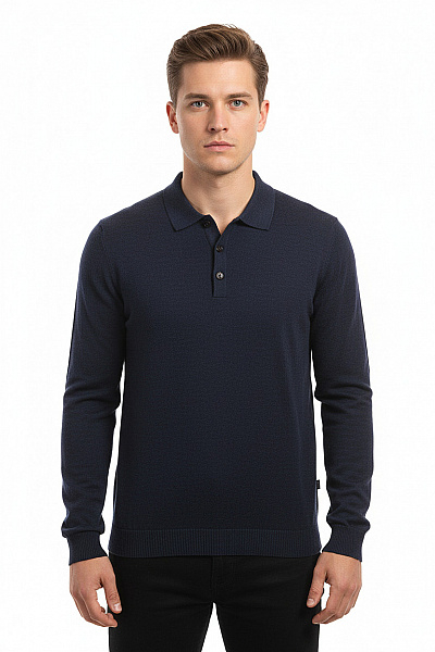 MAERZ Pánský Vlněný Svetr S Dlouhým Rukávem A Límečkem Modrý Velikost EU 52