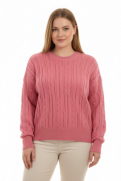 Pepe Jeans Růžový Pletený Ažurový Pulovr Copánkový Vzor Velikost XL