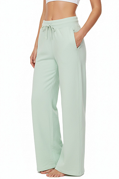 ABSOLUT CASHMERE Dámské Bavlněné Volnočasové Tepláky Světle Zelené široké S Mašlí Velikost S