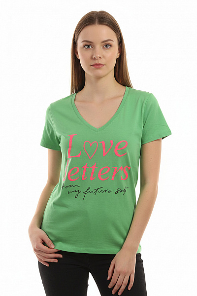 Miss Goodlife Dámské Bavlněné Zelené Tričko S Krátkým Rukávem A Potiskem Velikost S