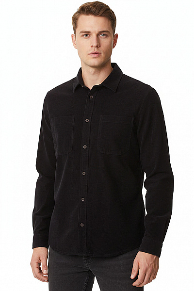 TOM TAILOR Pánská Bavlněná Košile S Dlouhým Rukávem Ležérní černá Velikost S