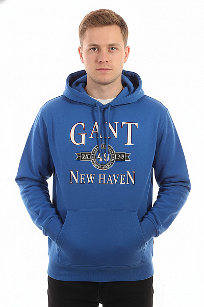 GANT Modrá Bavlněná Mikina S Kapucí A Potiskem Velikost XL