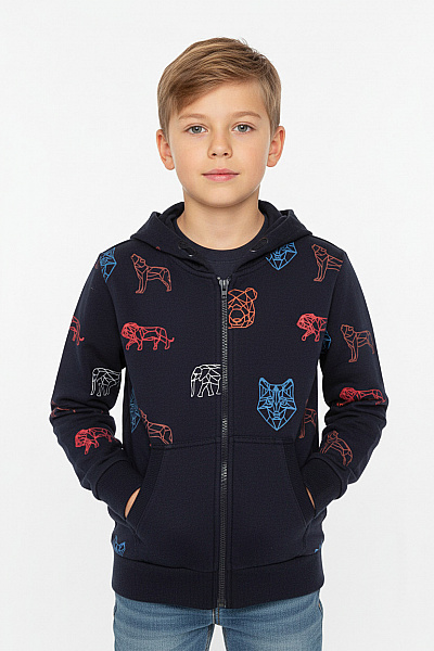 Lemon Beret Dětská Bavlněná Tmavě Modrá Mikina Se Zvířecím Potiskem Velikost 116 CM