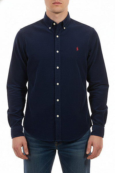Ralph Lauren Pánská Bavlněná Tmavě Modrá Košile S Dlouhým Rukávem Ležérní Vel. M
