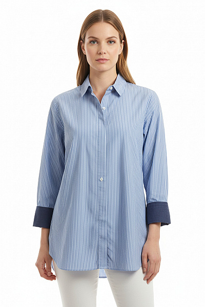 OPUS Dámská Bavlněná Košile S Dlouhým Rukávem Modrá Pruhovaná Ležérní Velikost 38