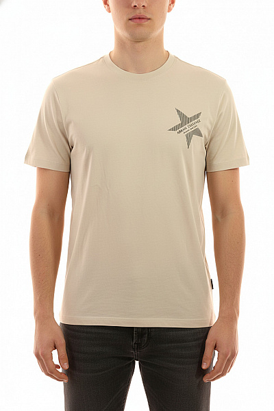 ARMANI Pánské Tričko S Krátkým Rukávem A Potiskem Béžové Velikost M