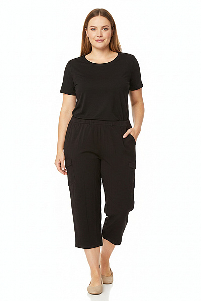 SAMOON Dámské Cargo Kalhoty Viskózové černé Volnočasové Pohodlné Velikost 52