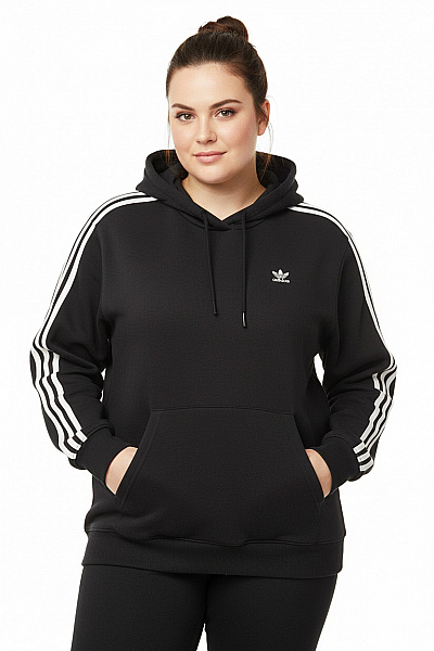 ADIDAS Dámská černá Oversize Mikina S Kapucí A Pruhy Streetwear Vel. XXL