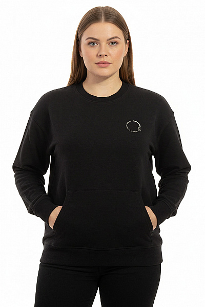 Armedangels Dámská Bavlněná černá Mikina Crewneck S Klokaní Kapsou Vel. 48/50