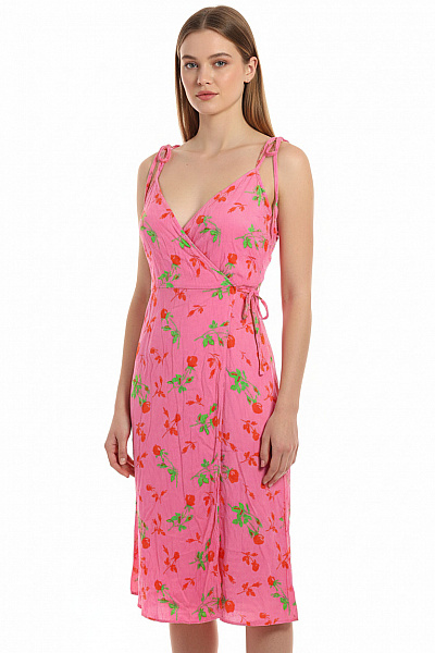 Oasis Růžové Květované Zavinovací šaty Na Ramínka Midi Letní Velikost EU 40