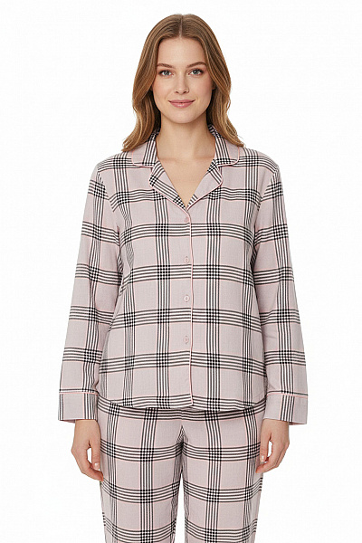BRAVE SOUL Dámské Bavlněné Pyžamo Růžové Kostkované Velikost EU M
